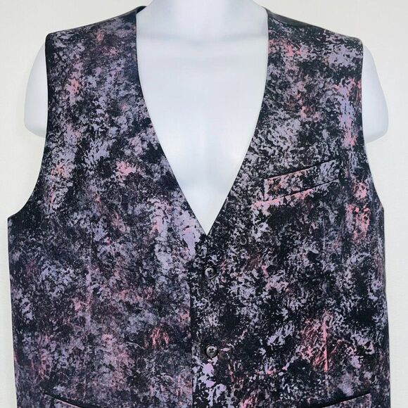 Mens Vest Size XXL 2XL Waistcoat Black Gray Paint Splatter Abstract - Picture 3 of 12